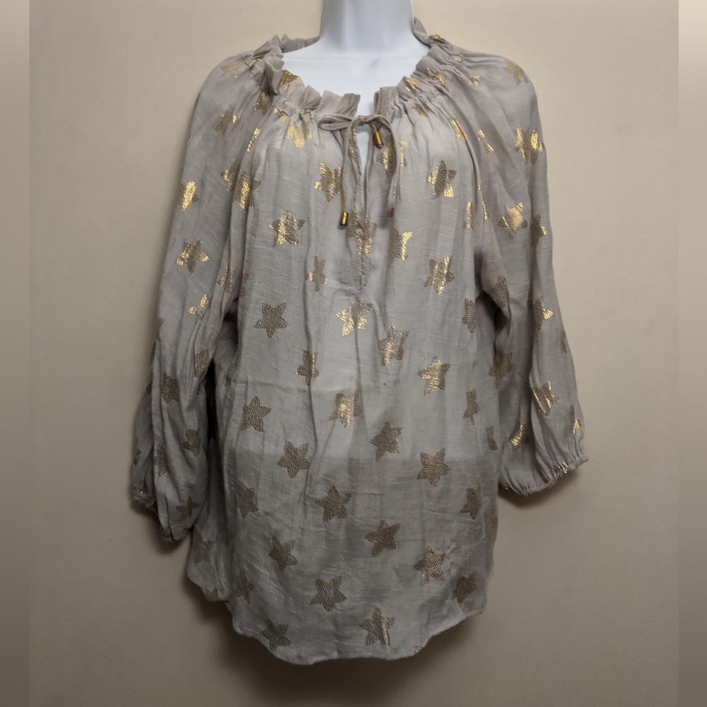 Alex & Parker Grey And Gold Star Patterned Long Sleeve Top M
